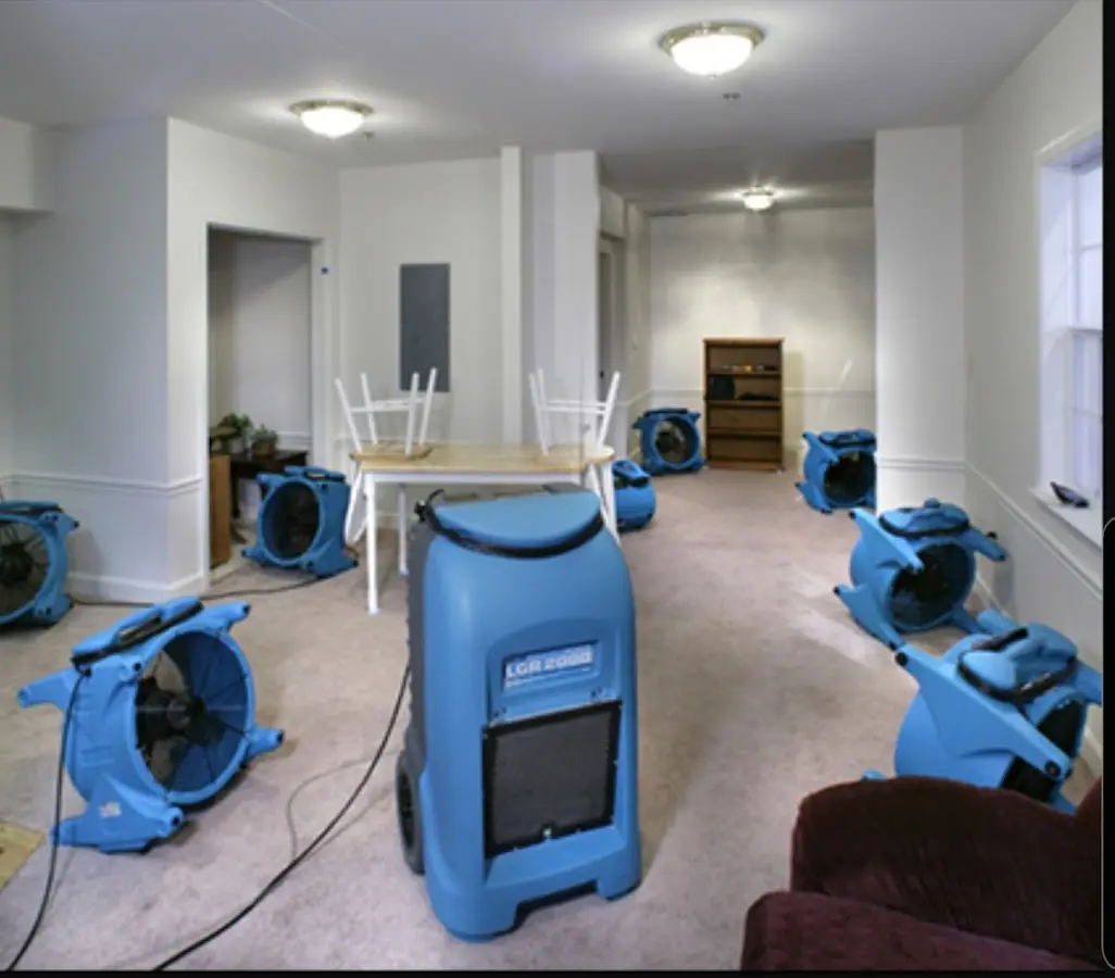 Air movers and dehumidifier setup for Water Damage Restoration in Ellicott City